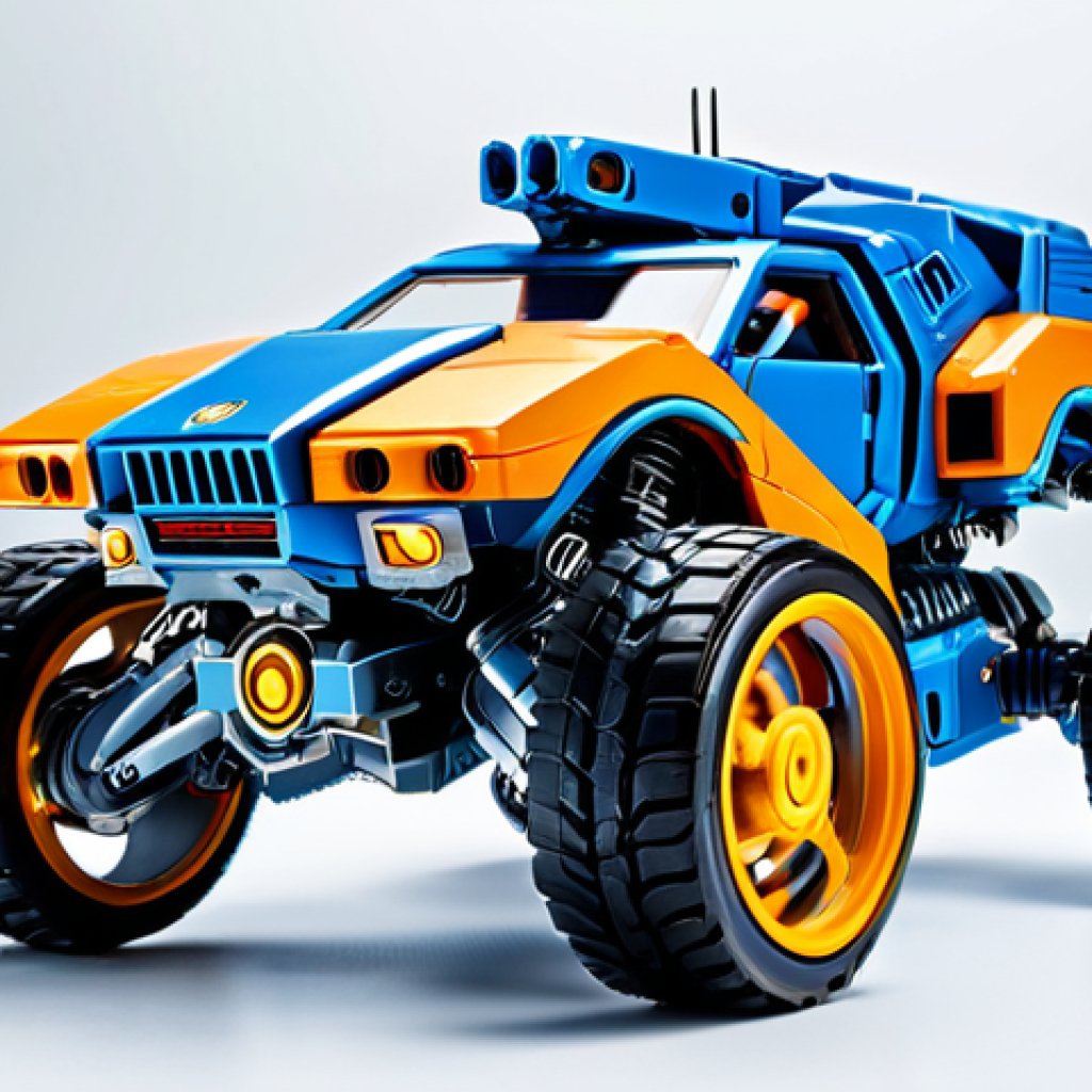 A high-quality transforming toy, mid-transformation from a sleek, futuristic vehicle into a detailed mechanical robot, captured in a dynamic, action-oriented shot. The intricate engineering and fluid mechanism are highlighted, showcasing precise articulations, perfectly aligned panels, and robust, durable plastic materials. Studio lighting, sharp focus, professional photography, clean background, vibrant colors. safe for work, appropriate content, fully formed, professional, perfect anatomy, correct proportions, natural transformation.