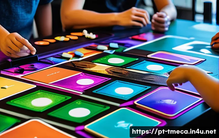 터닝메카드 보드게임 변형 소개 - A dynamic and futuristic board game setup featuring customizable Turning Mecard pieces with vibrant ...
