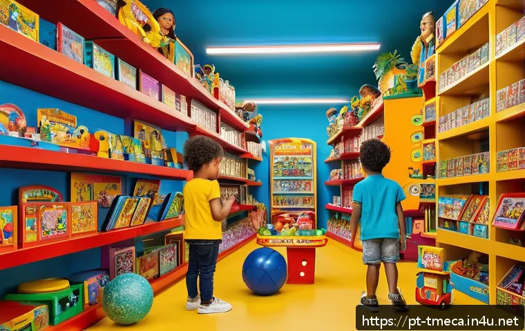 터닝메카드 한국 완구 시장 영향 - A vibrant Brazilian toy store scene featuring interactive modular toys inspired by Turning Mecard, w...